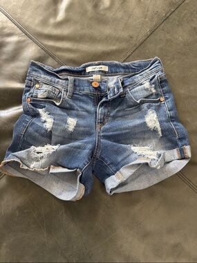 refuge Distressed Rolled-Hem Denim Shorts - Blue